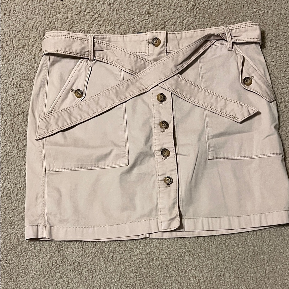 White House Black Market Beige Button-Down Midi Skirt